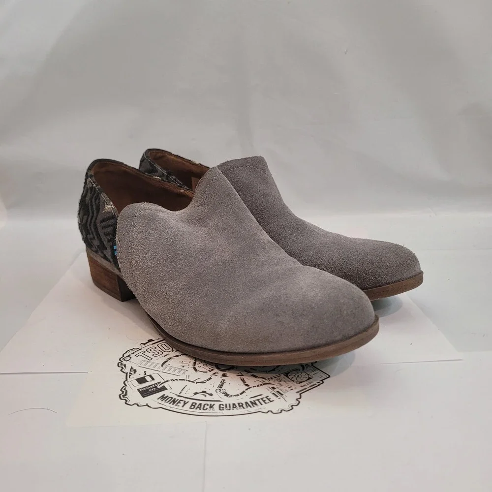 TOMS Deia Booties Womens 9 Grey Suede Woven Textile Ankle Boots Slip On